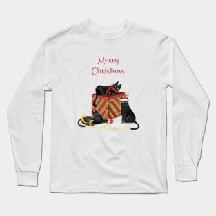 Merry Christmas - Black cats with Santa hat. Long Sleeve T-Shirt